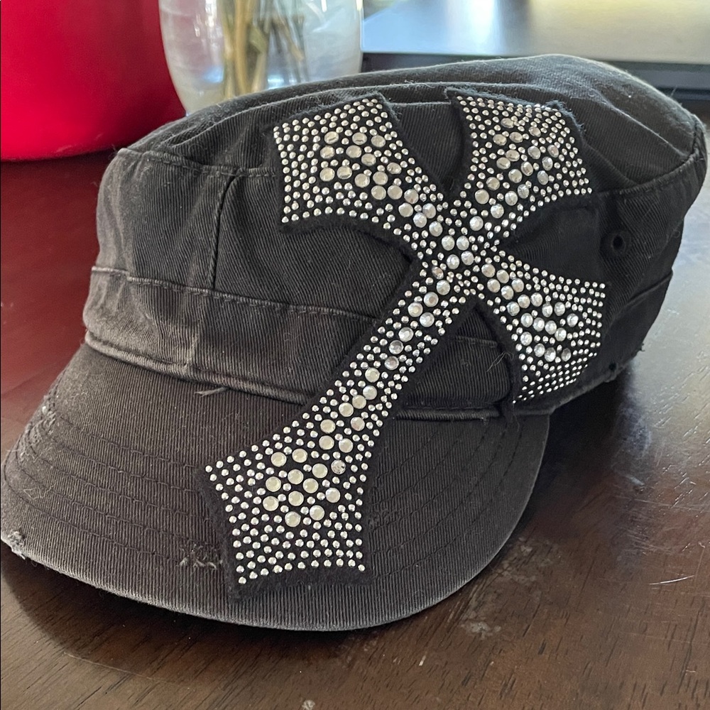 Black Studded Cross Women's Hat
